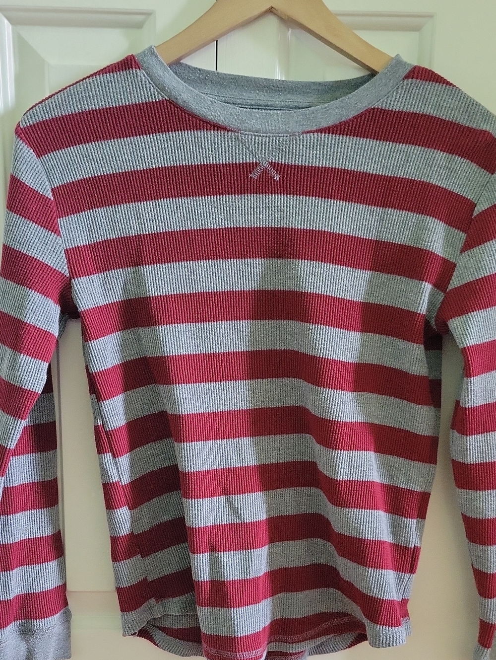 Boys Large Red and Gray Striped Long Sleeve Knit Shirt